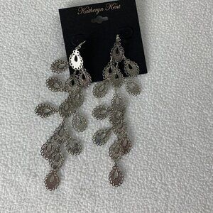Katheryn Kent Silver Tone Chandelier Flat Metal Fashion Earrings NWT